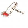 baby safety pin, girl – newborn – June 1st, made of 18k rose gold vermeil on 925 sterling silver with red enamel