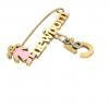 baby safety pin, girl – newborn – June 5th, made of 18k yellow gold vermeil on 925 sterling silver with pink enamel