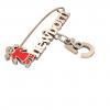 baby safety pin, girl – newborn – June 5th, made of 18k rose gold vermeil on 925 sterling silver with red enamel