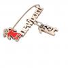baby safety pin, girl – newborn – March 14th, made of 18k rose gold vermeil on 925 sterling silver with red enamel
