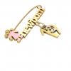 baby safety pin, girl – newborn – March 19th, made of 18k yellow gold vermeil on 925 sterling silver with pink enamel