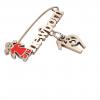 baby safety pin, girl – newborn – March 19th, made of 18k rose gold vermeil on 925 sterling silver with red enamel