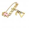 baby safety pin, girl – newborn – March 21st, made of 18k yellow gold vermeil on 925 sterling silver with pink enamel