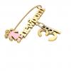 baby safety pin, girl – newborn – March 31st, made of 18k yellow gold vermeil on 925 sterling silver with pink enamel