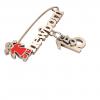 baby safety pin, girl – newborn – May 16th, made of 18k rose gold vermeil on 925 sterling silver with red enamel