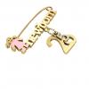 baby safety pin, girl – newborn – May 26th, made of 18k yellow gold vermeil on 925 sterling silver with pink enamel
