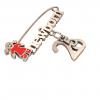 baby safety pin, girl – newborn – May 26th, made of 18k rose gold vermeil on 925 sterling silver with red enamel