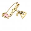 baby safety pin, girl – newborn – May 28th, made of 18k yellow gold vermeil on 925 sterling silver with pink enamel