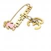 baby safety pin, girl – newborn – May 30th, made of 18k yellow gold vermeil on 925 sterling silver with pink enamel