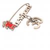 baby safety pin, girl – newborn – May 30th, made of 18k rose gold vermeil on 925 sterling silver with red enamel