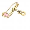 baby safety pin, girl – newborn – May 8th, made of 18k yellow gold vermeil on 925 sterling silver with pink enamel
