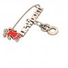 baby safety pin, girl – newborn – May 8th, made of 18k rose gold vermeil on 925 sterling silver with red enamel