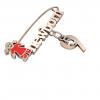 baby safety pin, girl – newborn – May 9th, made of 18k rose gold vermeil on 925 sterling silver with red enamel
