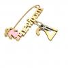 baby safety pin, girl – newborn – November 21st, made of 18k yellow gold vermeil on 925 sterling silver with pink enamel