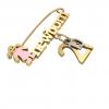 baby safety pin, girl – newborn – October 21st, made of 18k yellow gold vermeil on 925 sterling silver with pink enamel