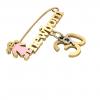 baby safety pin, girl – newborn – September 30th, made of 18k yellow gold vermeil on 925 sterling silver with pink enamel