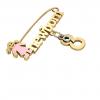 baby safety pin, girl – newborn – September 8th, made of 18k yellow gold vermeil on 925 sterling silver with pink enamel