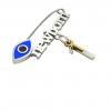 baby safety pin, navette eye – newborn January 1st, made of 18k white gold vermeil on 925 sterling silver with blue enamel