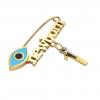 baby safety pin, navette eye – newborn January 1st, made of 18k gold vermeil on 925 sterling silver with turquoise enamel