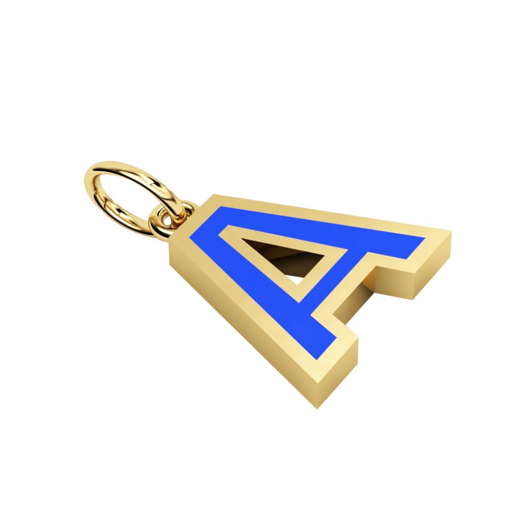 Alphabet Capital Initial Letter A Pendant, made of 925 sterling silver / 18k gold finish with blue enamel
