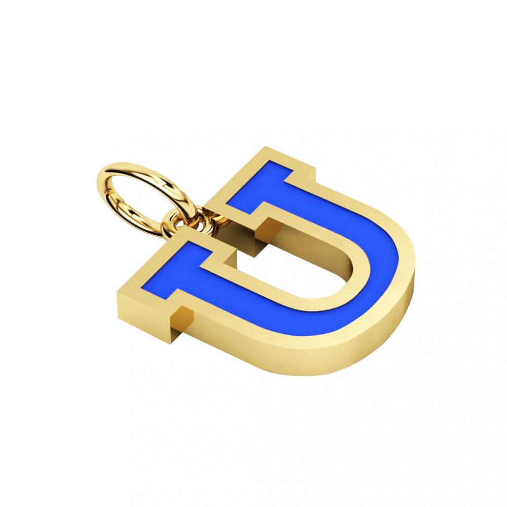 Alphabet Capital Initial Letter U Pendant, made of 925 sterling silver / 18k gold finish with blue enamel