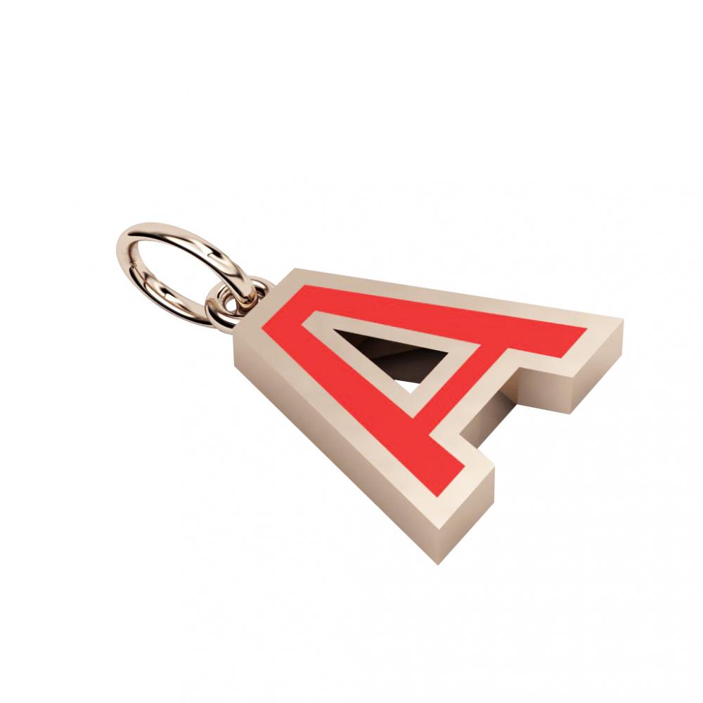 Alphabet Capital Initial Letter A Pendant, made of 925 sterling silver / 18k rose gold finish with red enamel