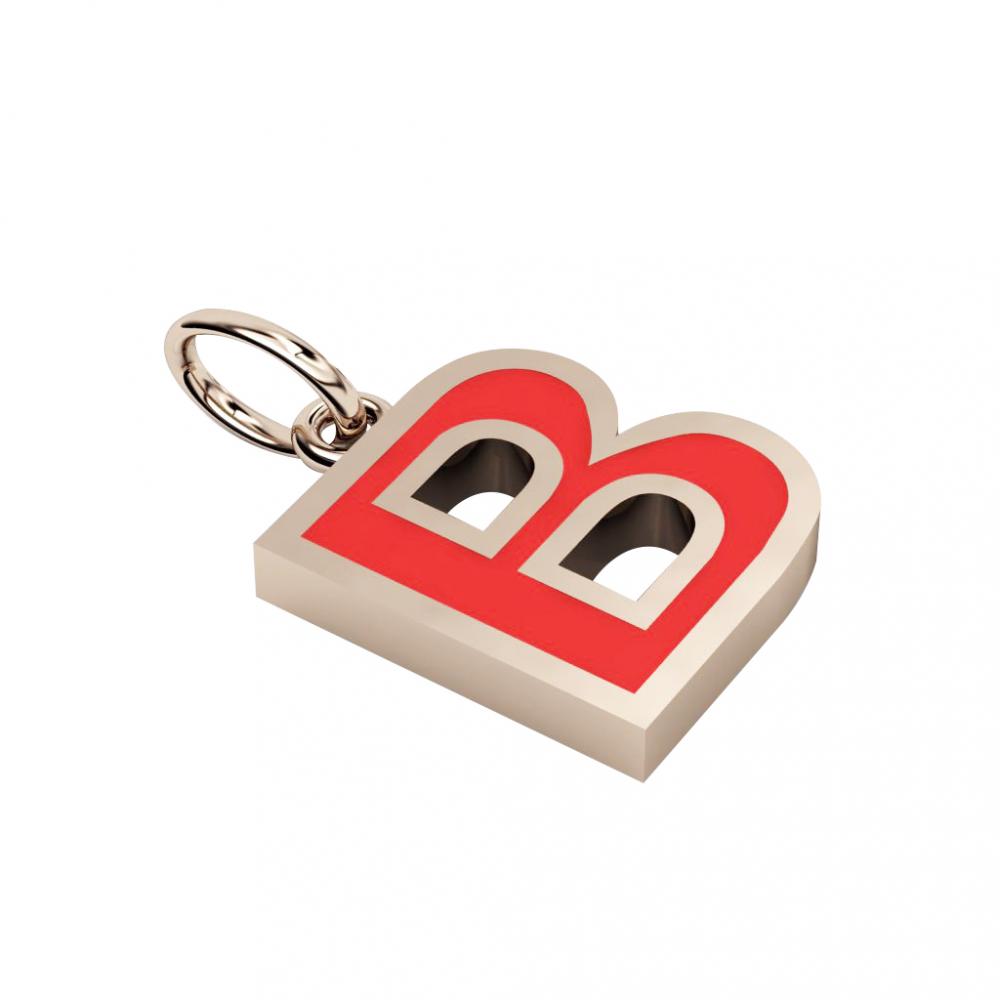 Alphabet Capital Initial Letter B Pendant, made of 925 sterling silver / 18k rose gold finish with red enamel
