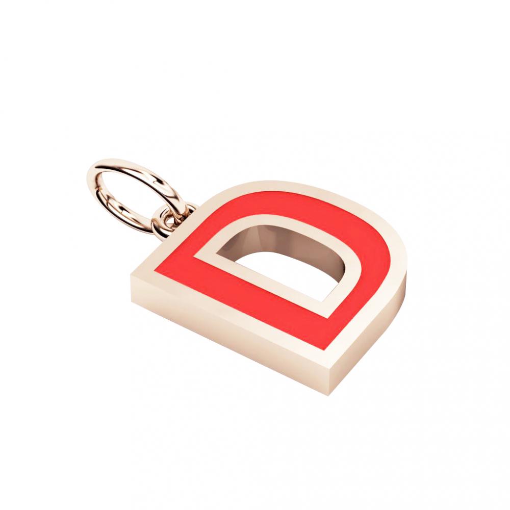 Alphabet Capital Initial Letter D Pendant, made of 925 sterling silver / 18k rose gold finish with red enamel