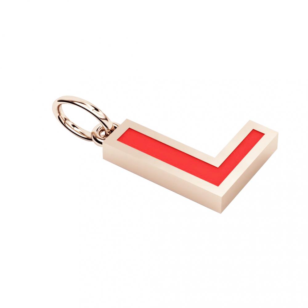 Alphabet Capital Initial Letter L Pendant, made of 925 sterling silver / 18k rose gold finish with red enamel