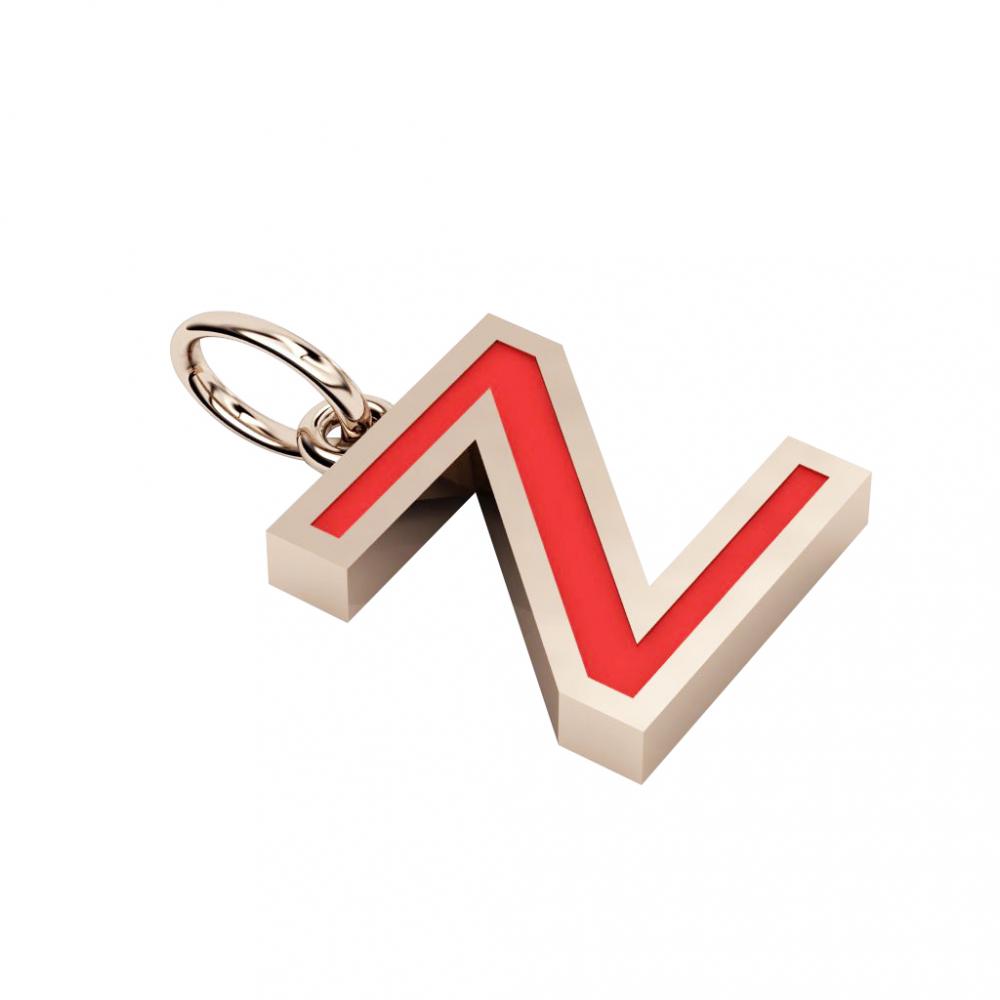 Alphabet Capital Initial Letter Z Pendant, made of 925 sterling silver / 18k rose gold finish with red enamel