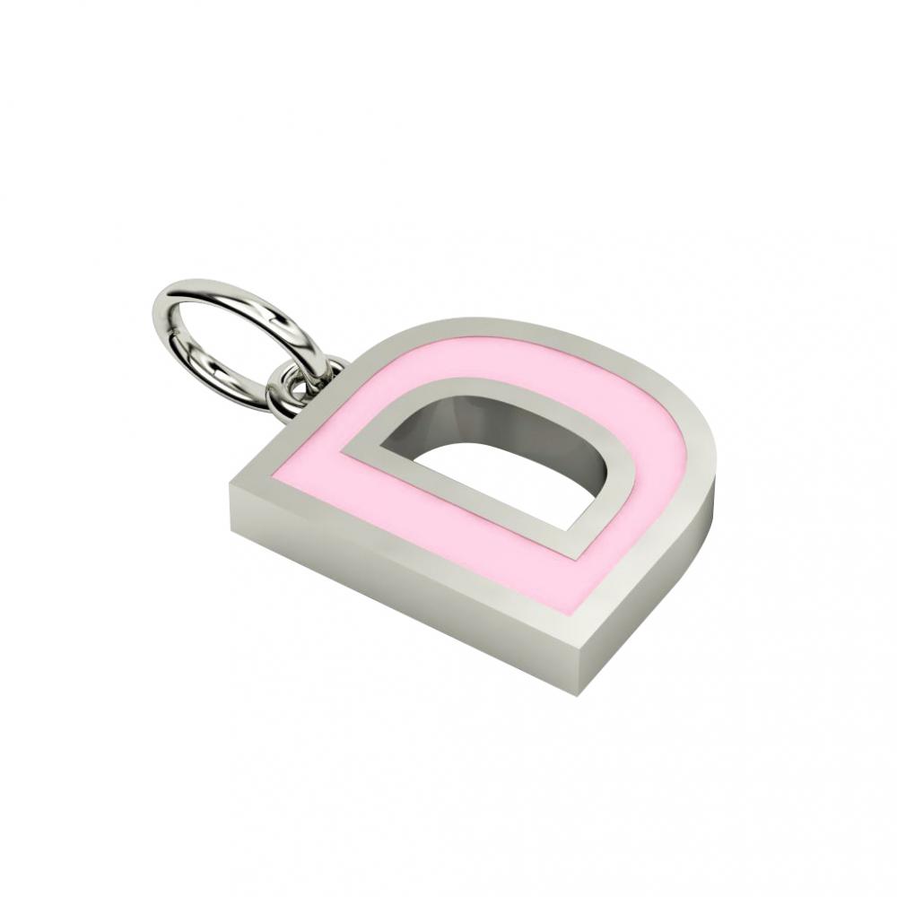 Alphabet Capital Initial Letter D Pendant, made of 925 sterling silver / 18k white gold finish with pink enamel