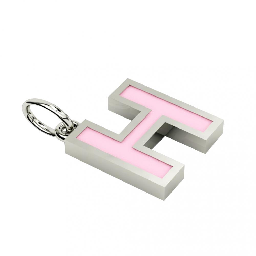 Alphabet Capital Initial Letter H Pendant, made of 925 sterling silver / 18k white gold finish with pink enamel