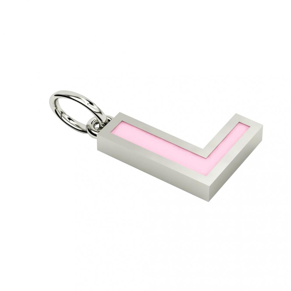 Alphabet Capital Initial Letter L Pendant, made of 925 sterling silver / 18k white gold finish with pink enamel
