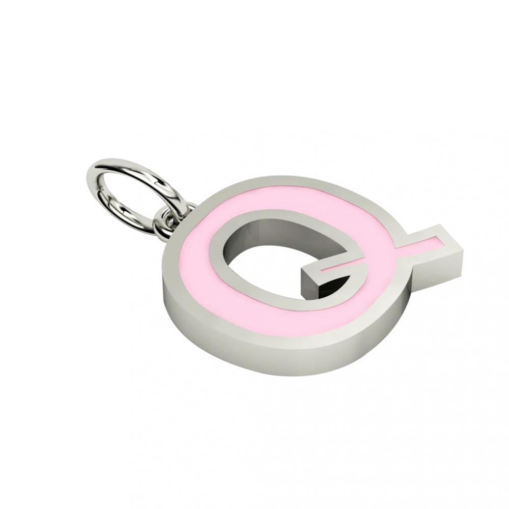 Alphabet Capital Initial Letter Q Pendant, made of 925 sterling silver / 18k white gold finish with pink enamel