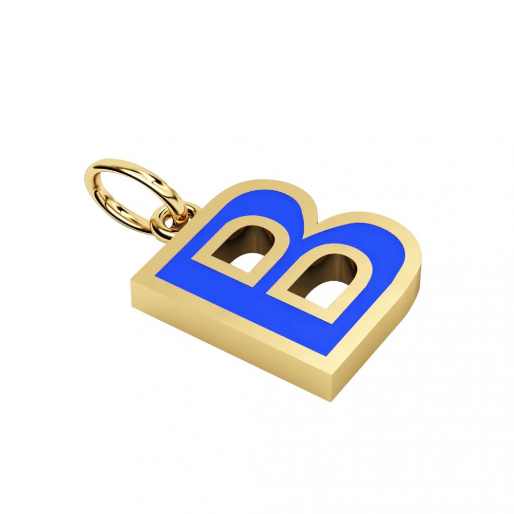 Alphabet Capital Initial Greek Letter Β Pendant, made of 925 sterling silver / 18k gold finish with blue enamel