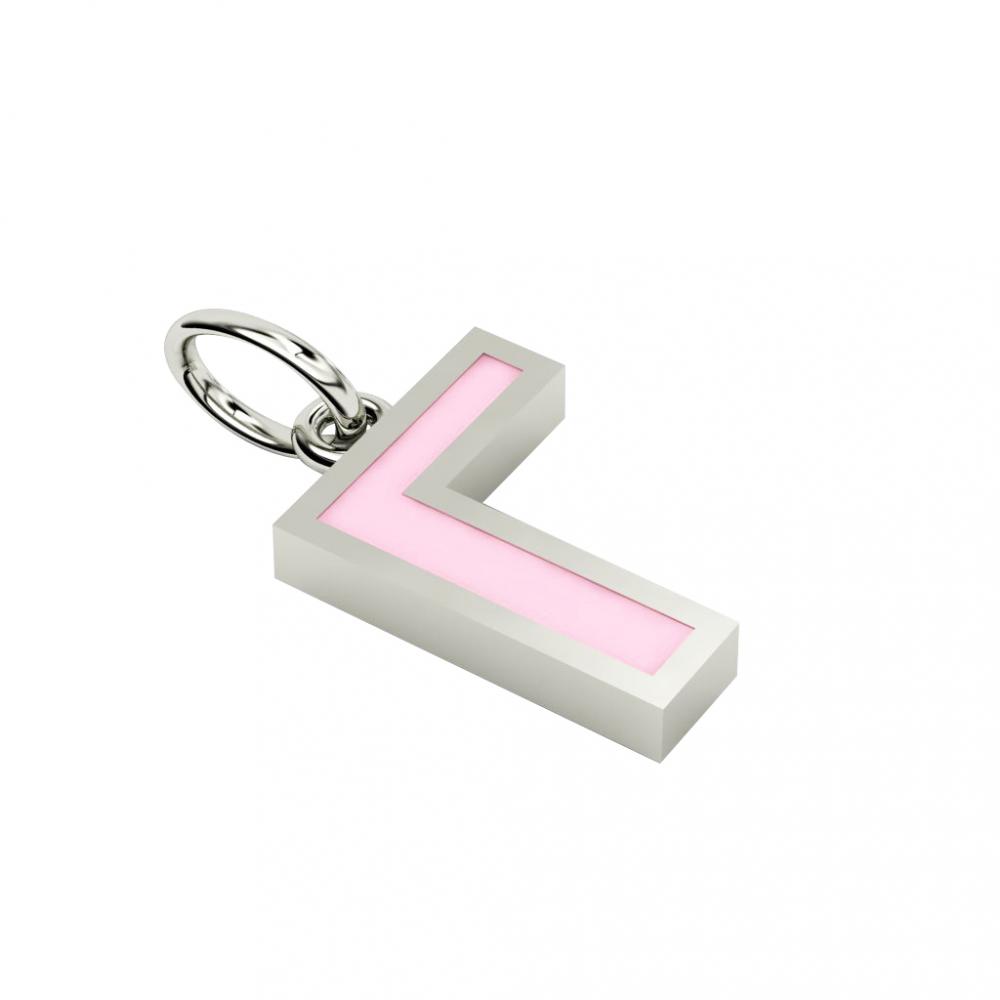 Alphabet Capital Initial Greek Letter Γ Pendant, made of 925 sterling silver / 18k white gold finish with pink enamel
