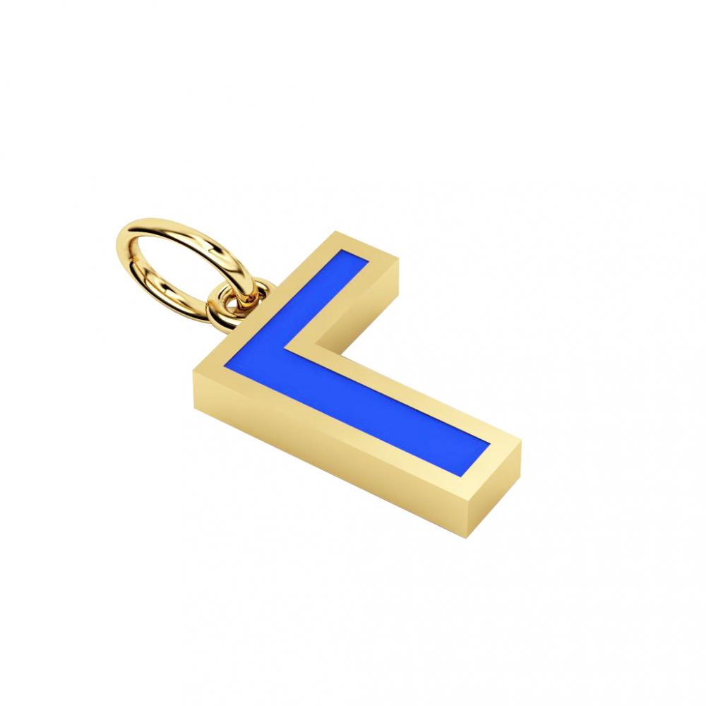 Alphabet Capital Initial Greek Letter Γ Pendant, made of 925 sterling silver / 18k gold finish with blue enamel