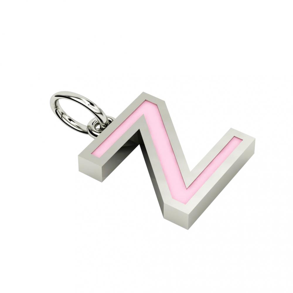 Alphabet Capital Initial Greek Letter Ζ Pendant, made of 925 sterling silver / 18k white gold finish with pink enamel