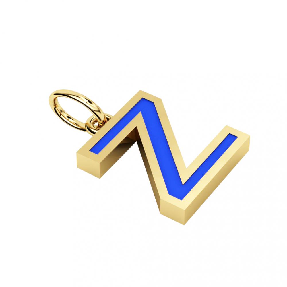 Alphabet Capital Initial Greek Letter Ζ Pendant, made of 925 sterling silver / 18k gold finish with blue enamel
