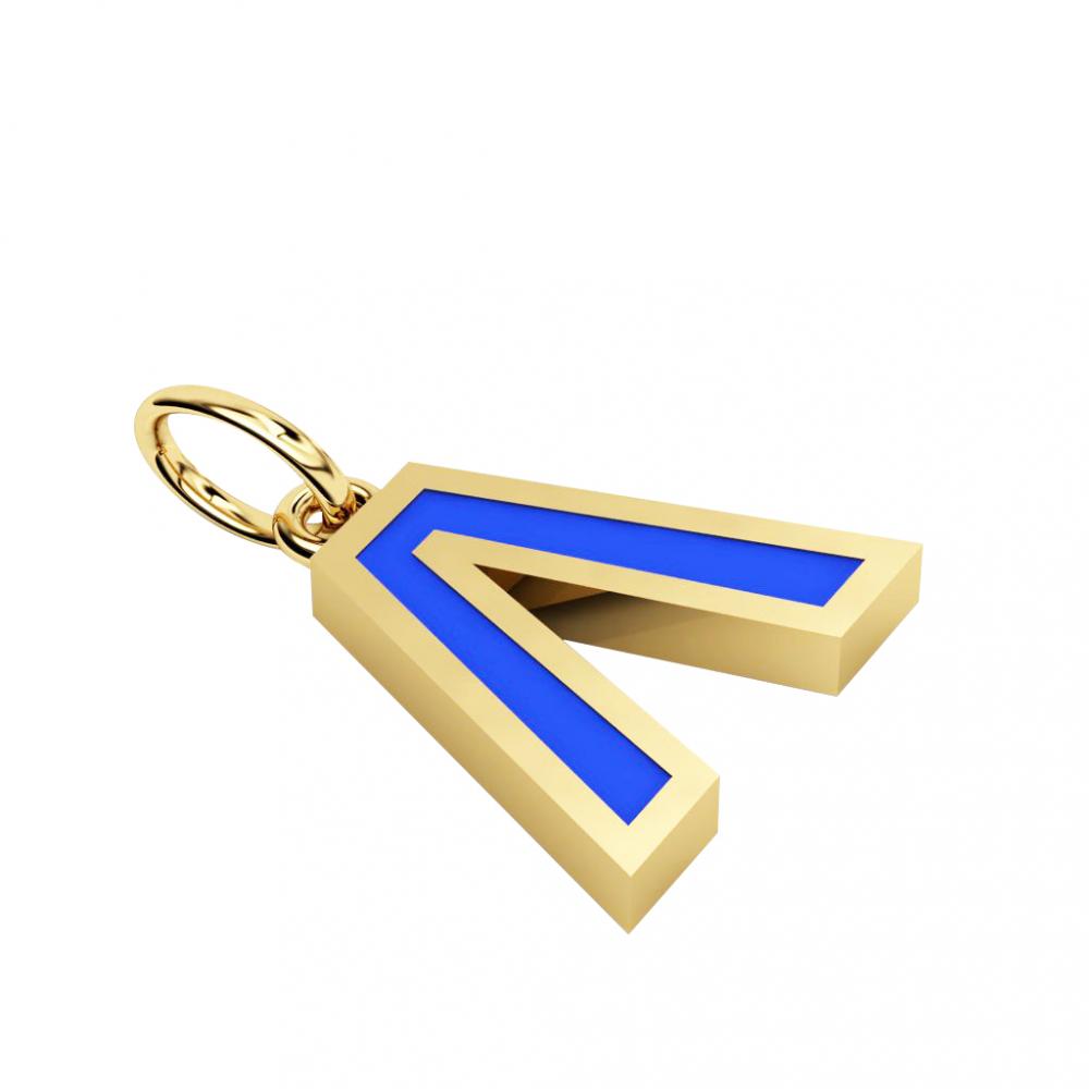 Alphabet Capital Initial Greek Letter Λ Pendant, made of 925 sterling silver / 18k gold finish with blue enamel