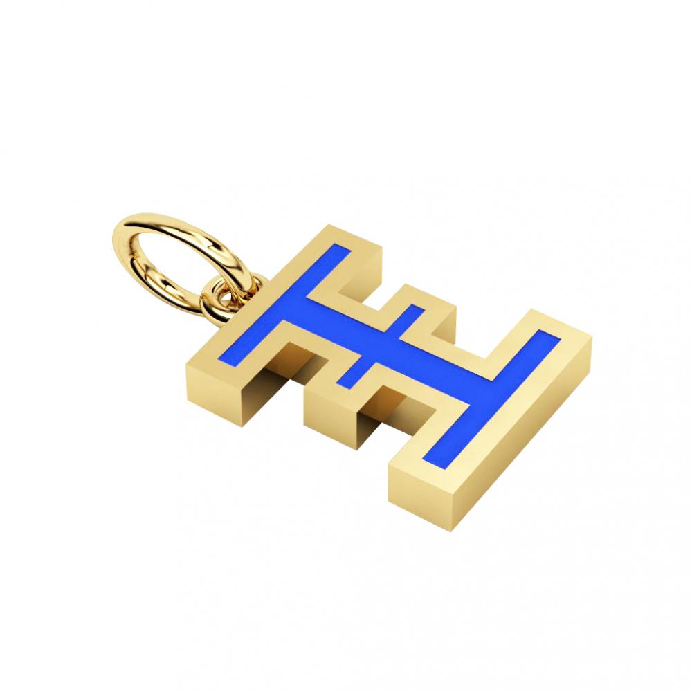 Alphabet Capital Initial Greek Letter Ξ Pendant, made of 925 sterling silver / 18k gold finish with blue enamel
