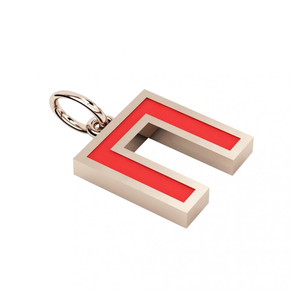 Alphabet Capital Initial Greek Letter Π Pendant, made of 925 sterling silver / 18k rose gold finish with red enamel
