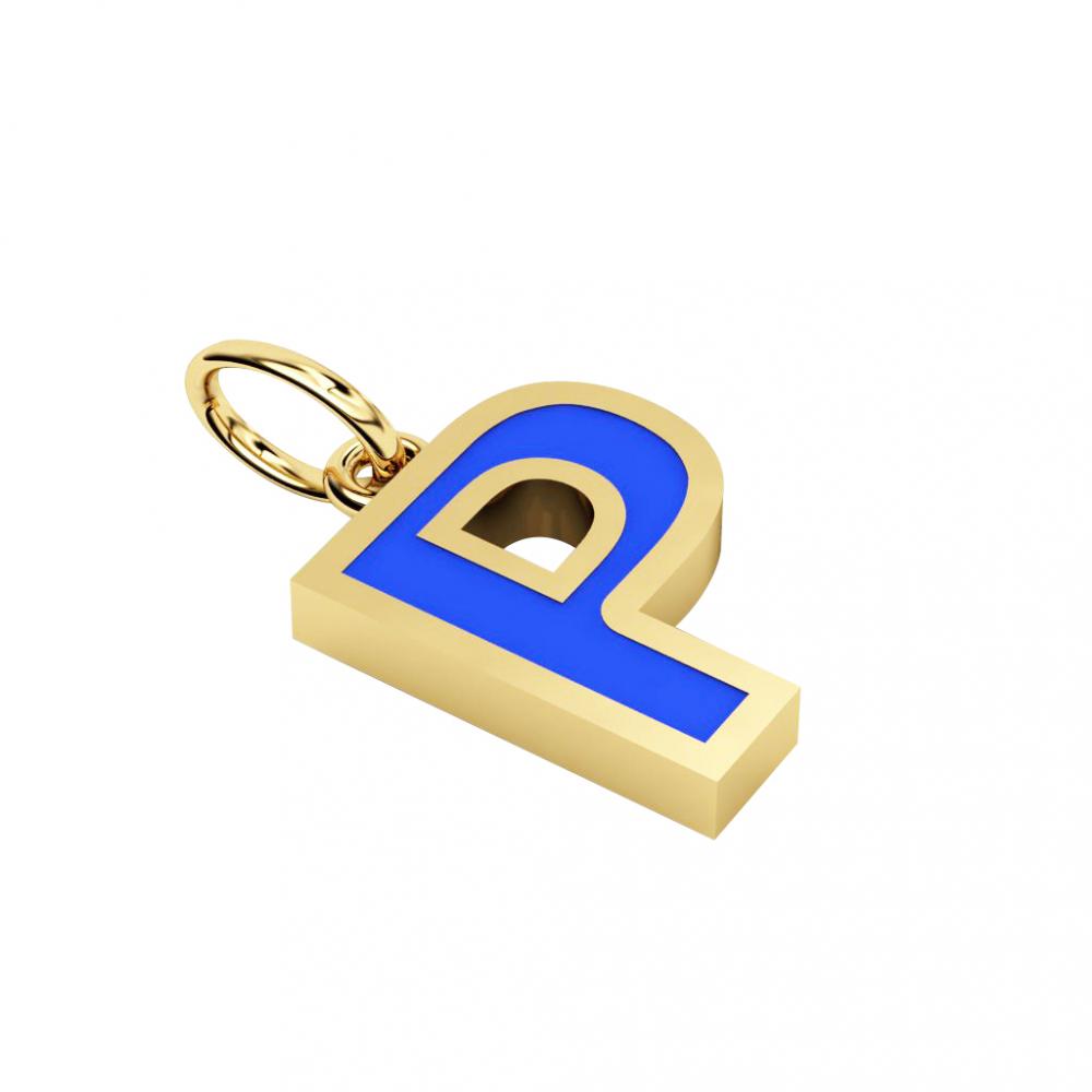 Alphabet Capital Initial Greek Letter Ρ Pendant, made of 925 sterling silver / 18k gold finish with blue enamel