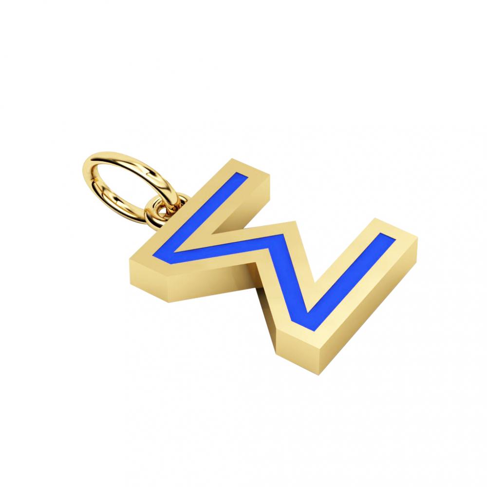 Alphabet Capital Initial Greek Letter Σ Pendant, made of 925 sterling silver / 18k gold finish with blue enamel