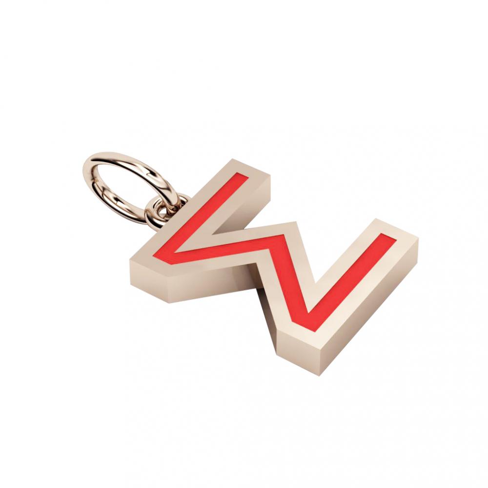 Alphabet Capital Initial Greek Letter Σ Pendant, made of 925 sterling silver / 18k rose gold finish with red enamel
