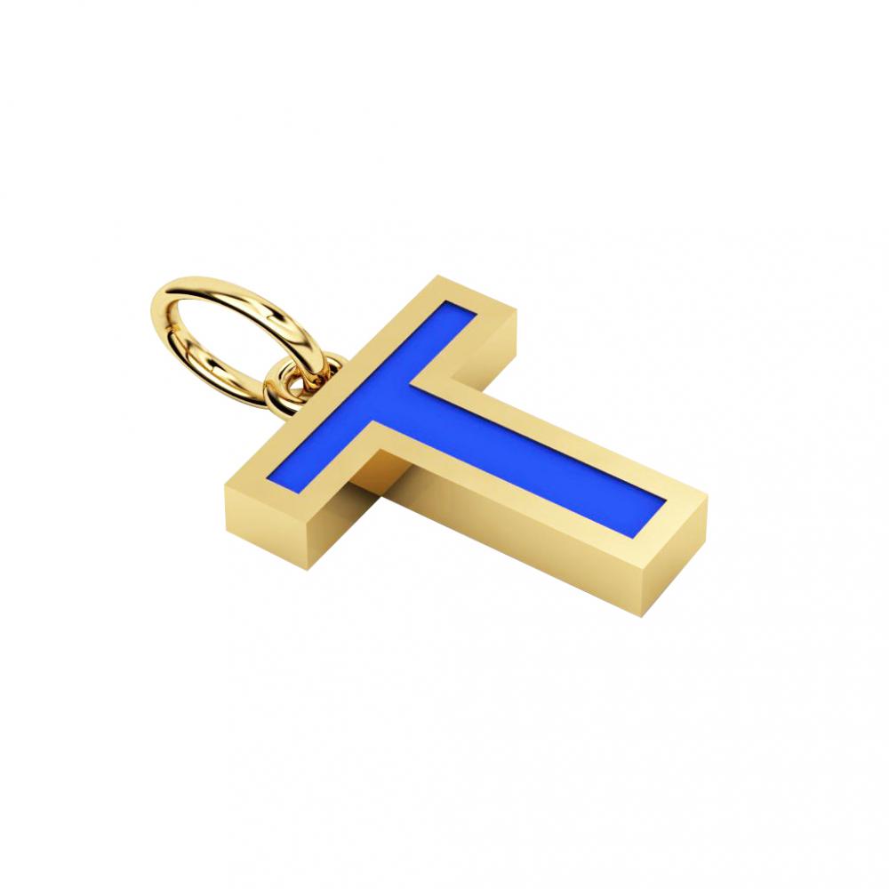 Alphabet Capital Initial Greek Letter Τ Pendant, made of 925 sterling silver / 18k gold finish with blue enamel