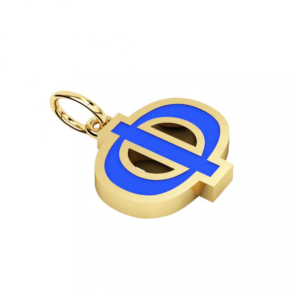 Alphabet Capital Initial Greek Letter Φ Pendant, made of 925 sterling silver / 18k gold finish with blue enamel