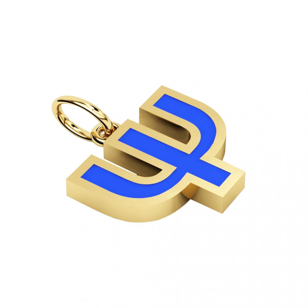 Alphabet Capital Initial Greek Letter Ψ Pendant, made of 925 sterling silver / 18k gold finish with blue enamel