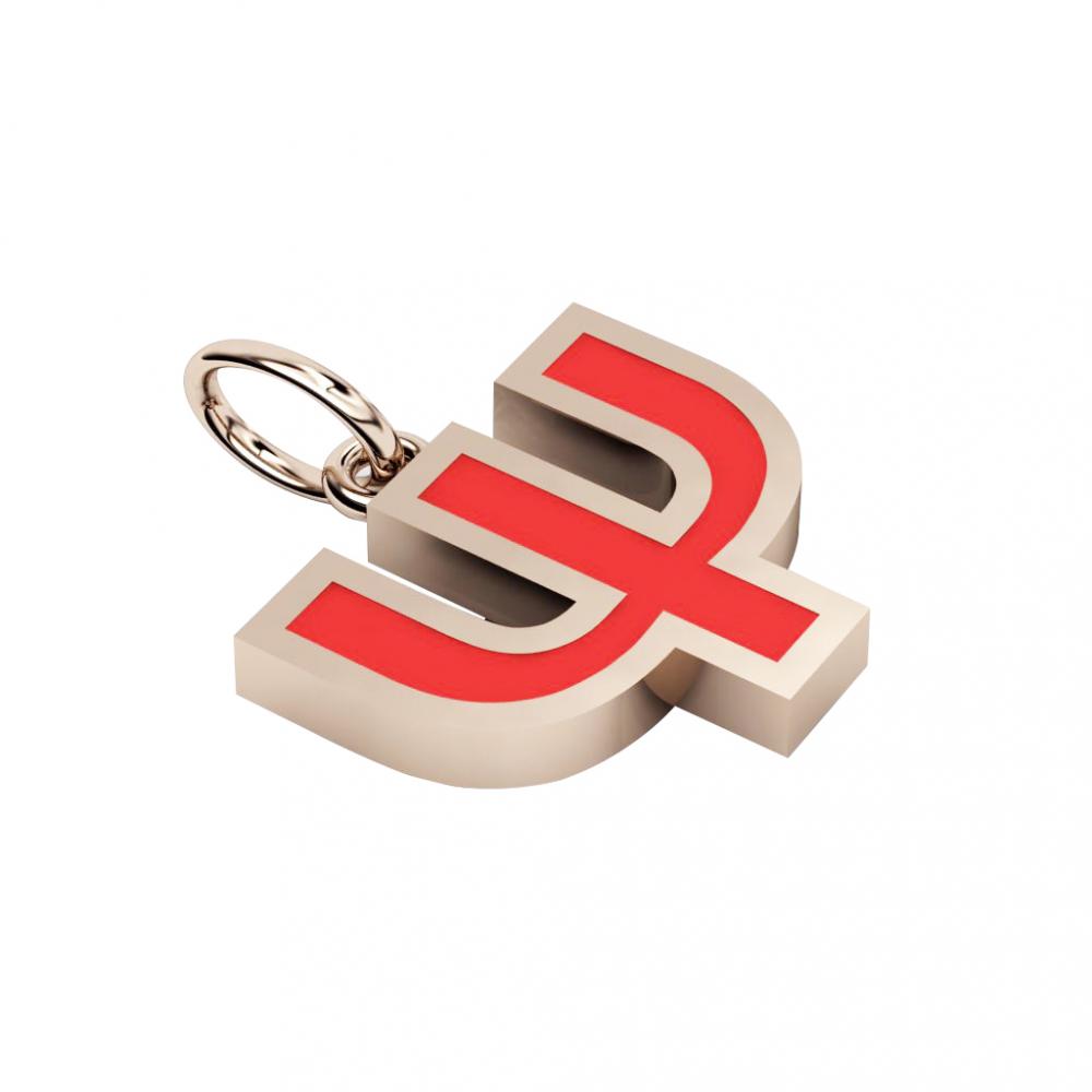 Alphabet Capital Initial Greek Letter Ψ Pendant, made of 925 sterling silver / 18k rose gold finish with red enamel