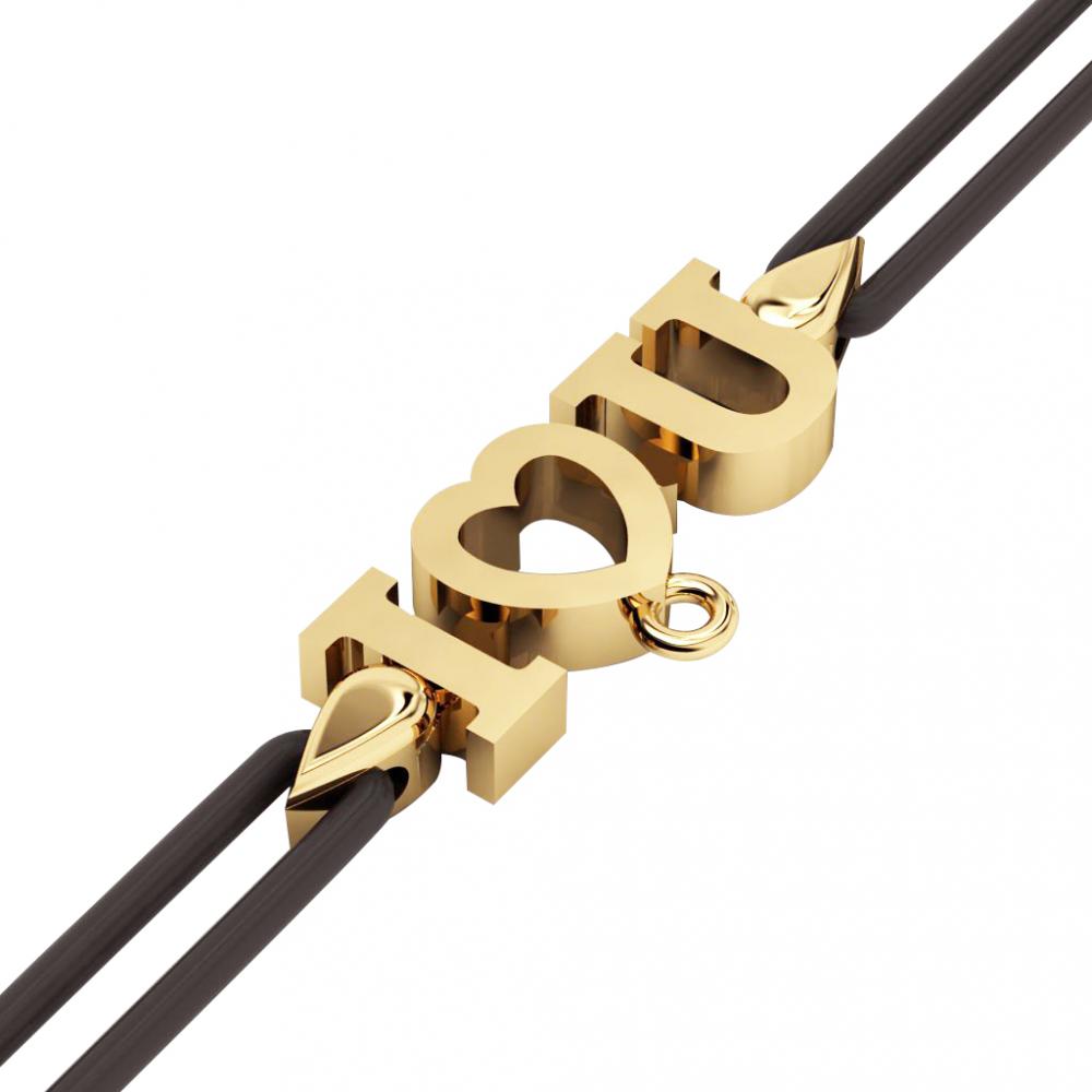 I love you Macrame Charm Bracelet,, made of 14 karat gold / black cord